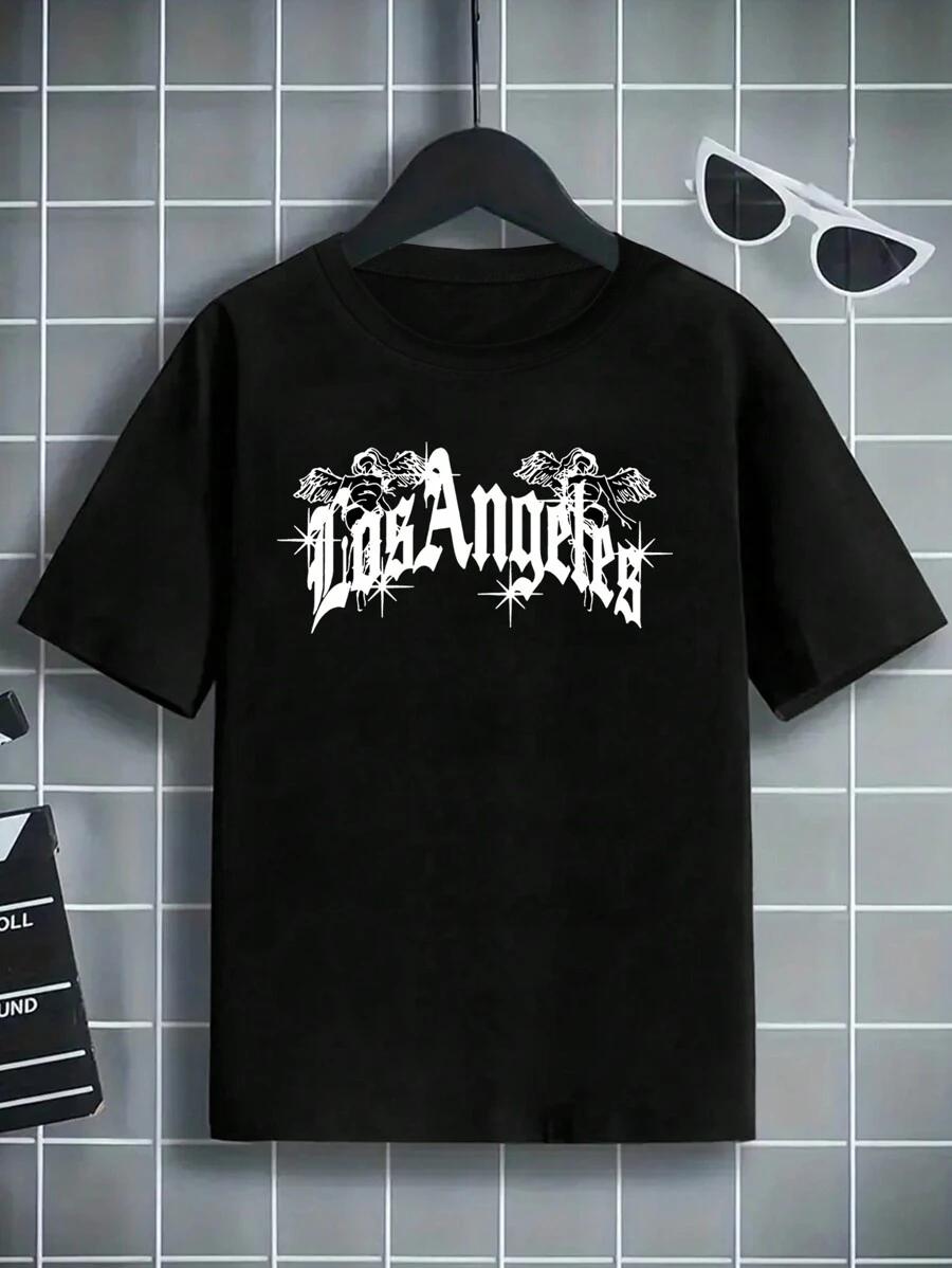 czarny t-shirt nadruk los angeles