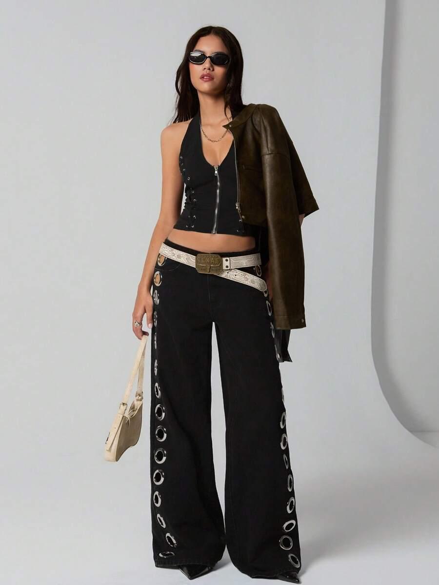 CZARNE SPODNIE JEANS