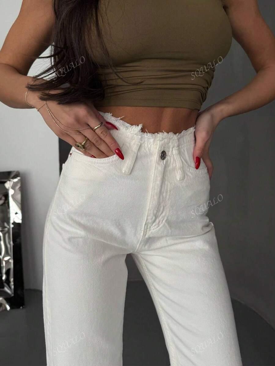 KREMOWE SPODNIE JEANS