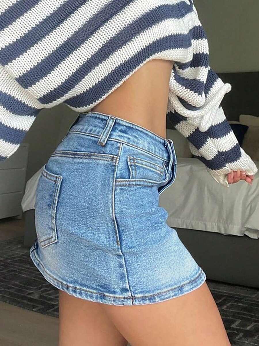 niebieska mini spódnica jeans