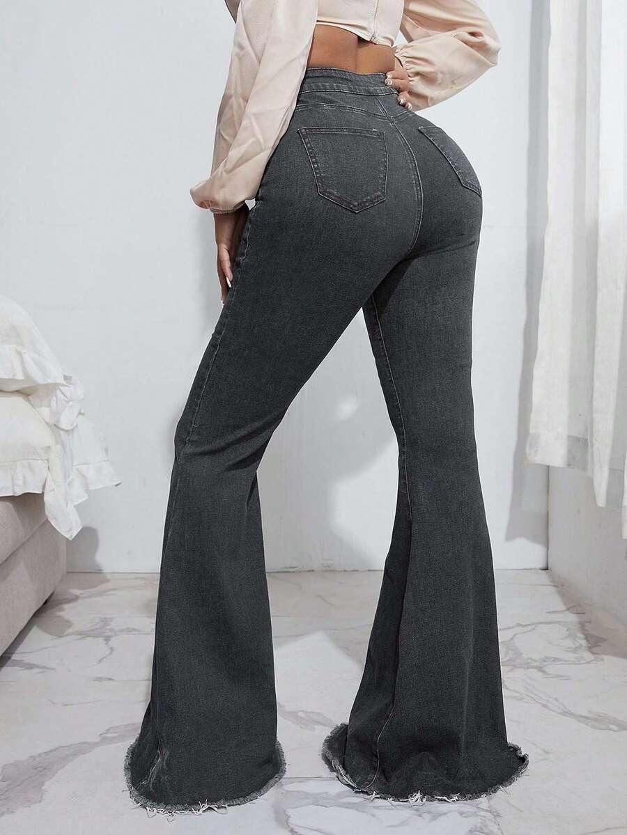 szare spodnie jeans dzwony