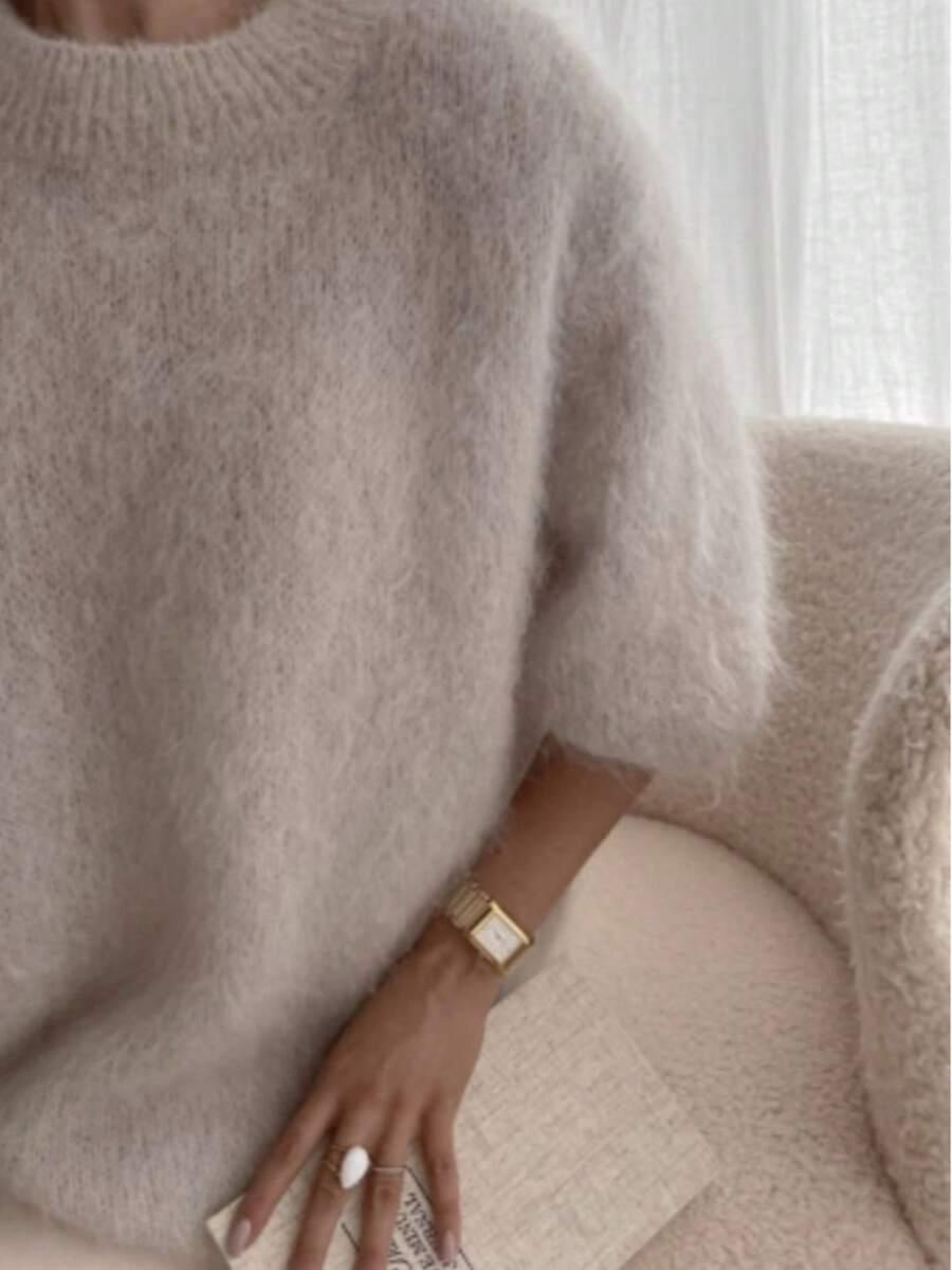 BEŻOWY SWETER OKRĄGŁY DEKOLT