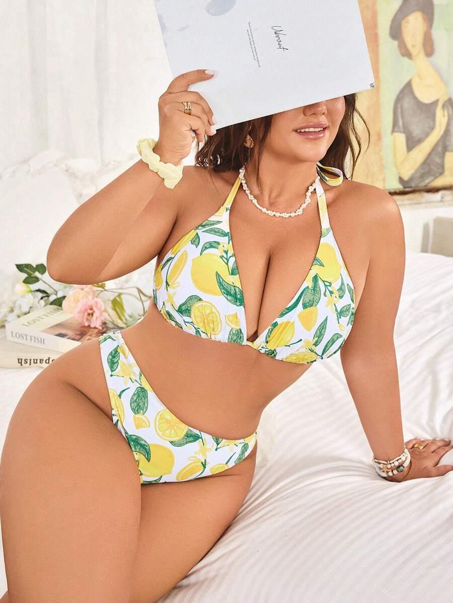 STRÓJ KĄPIELOWY DWUCZĘŚCIOWY DAMSKI PLUS SIZE WZÓR OWOCE
