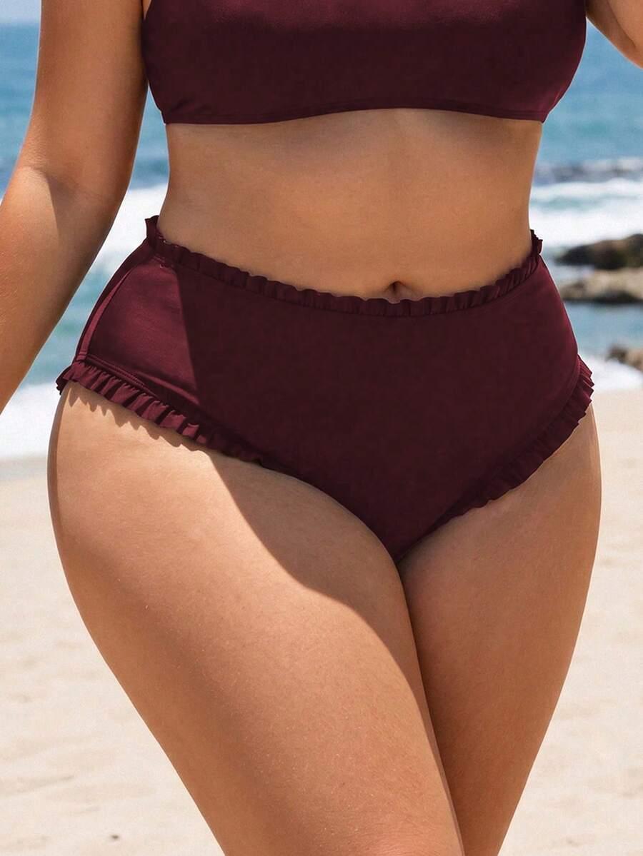 bordowy dół od bikini falbanki