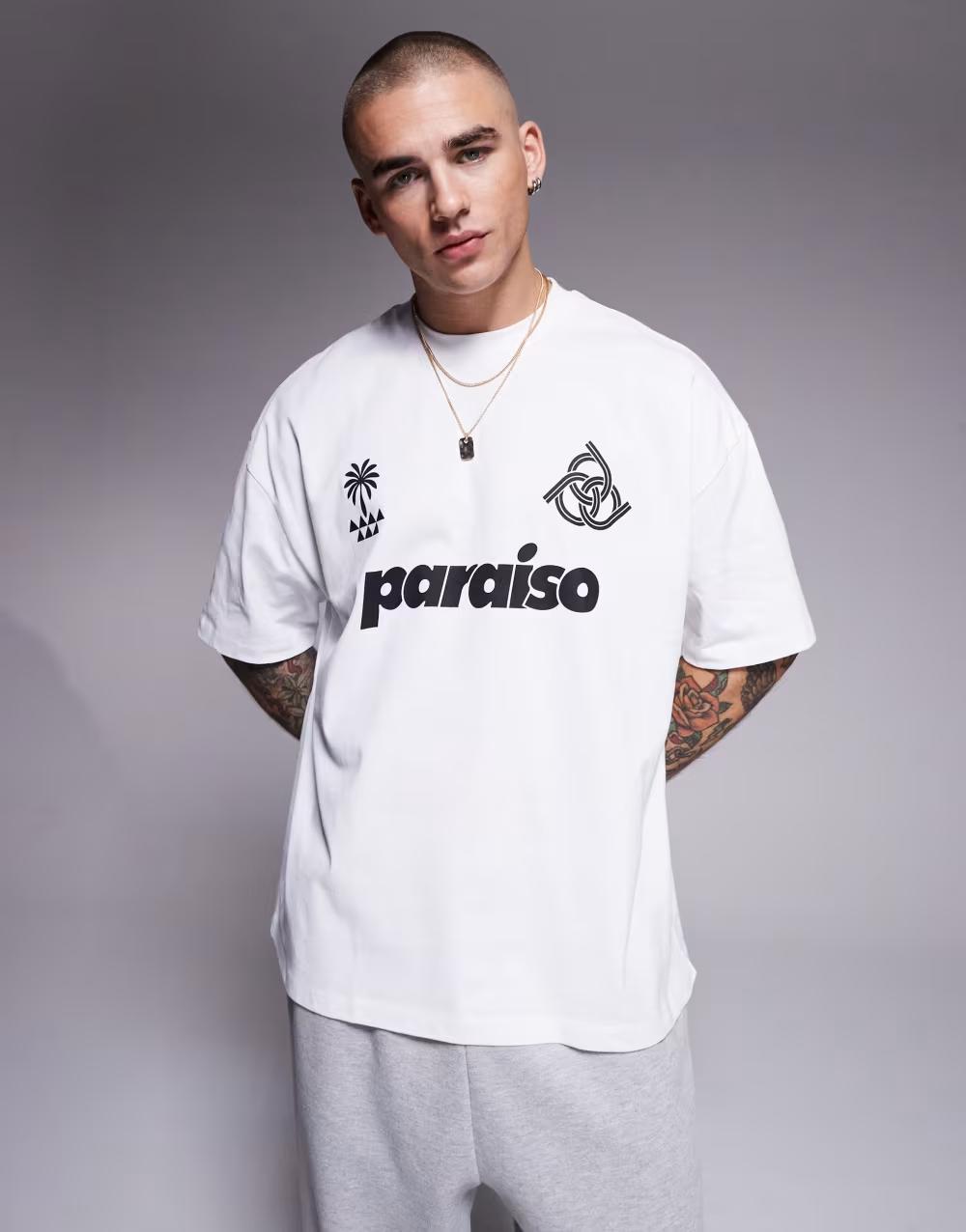 biały t-shirt oversize nadruk