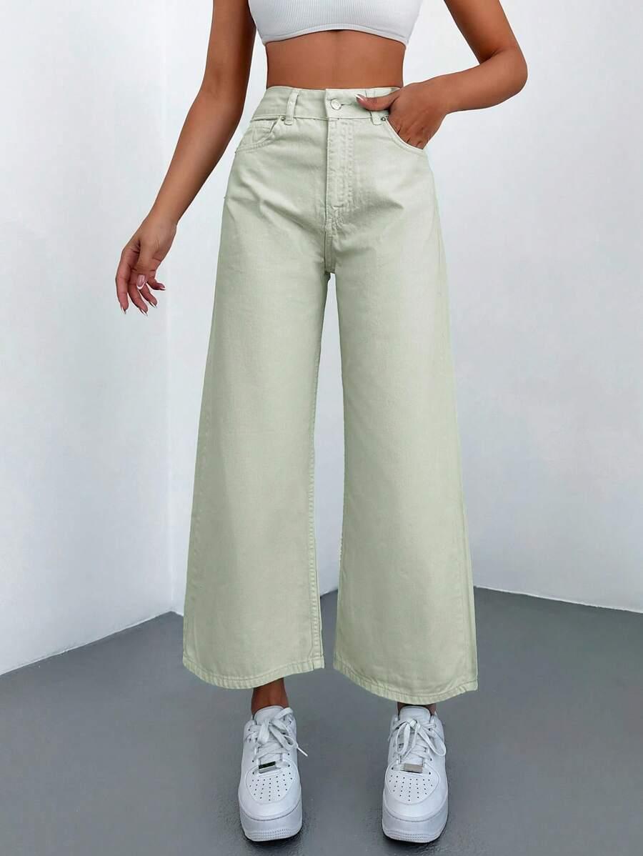 miętowe spodnie jeans wysoki stan