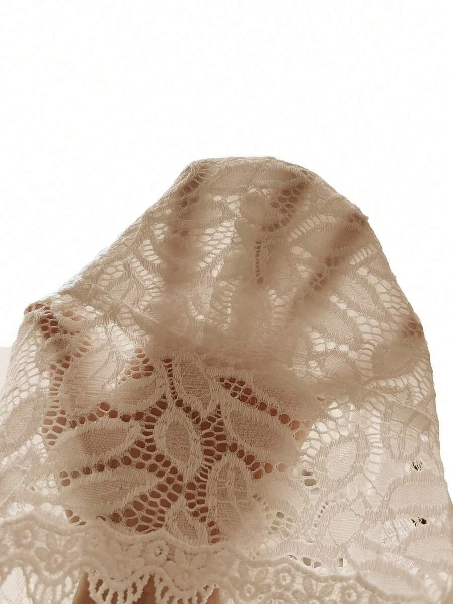 beżowy top koronka
