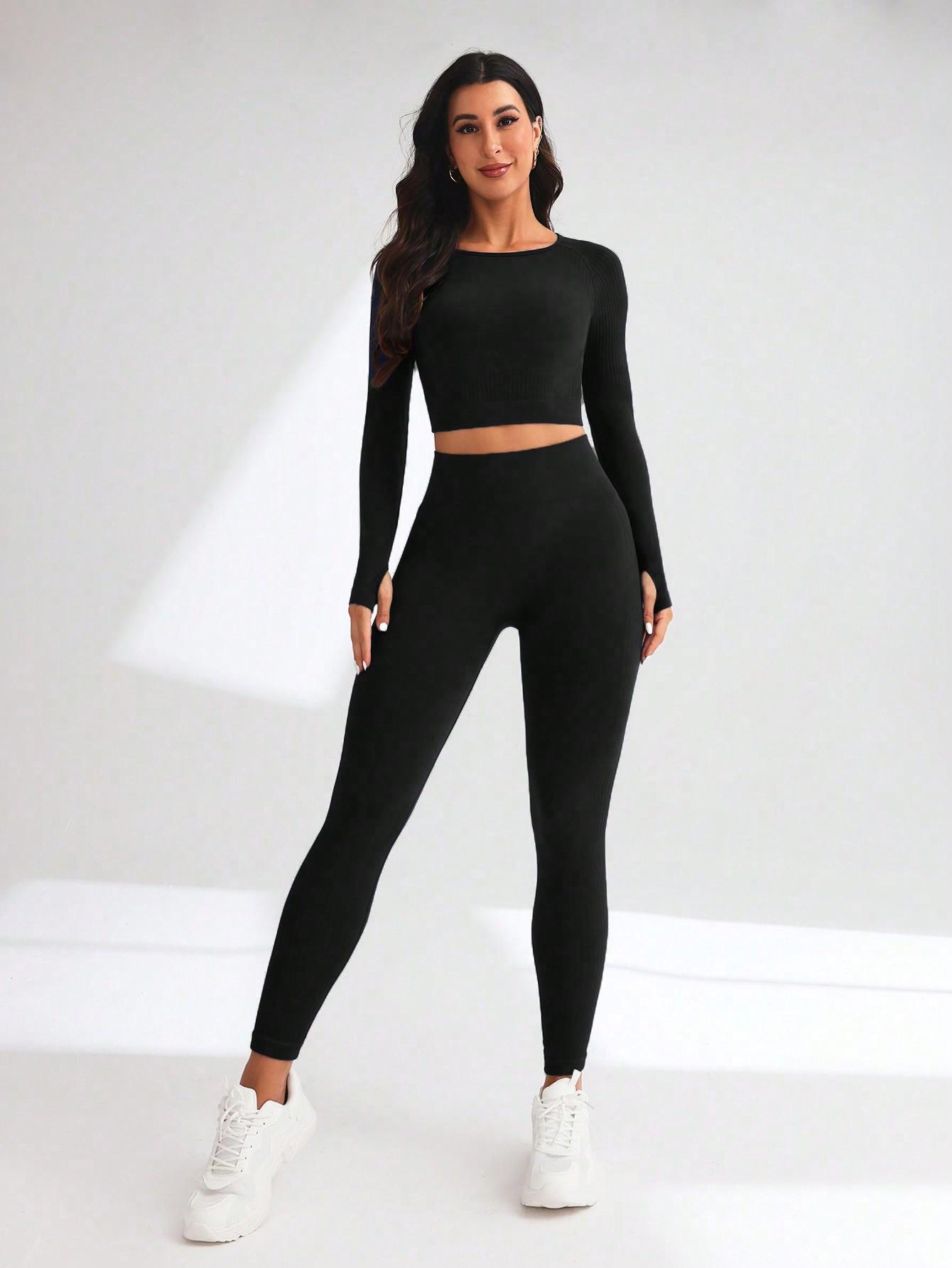 CZARNY TOP LEGGINSY KOMPLET
