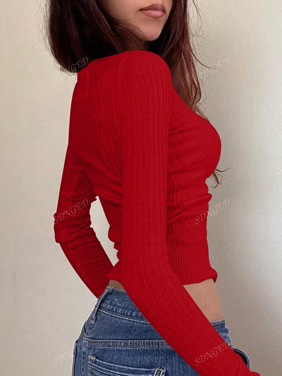 CZERWONY SWETER DZIANINA 