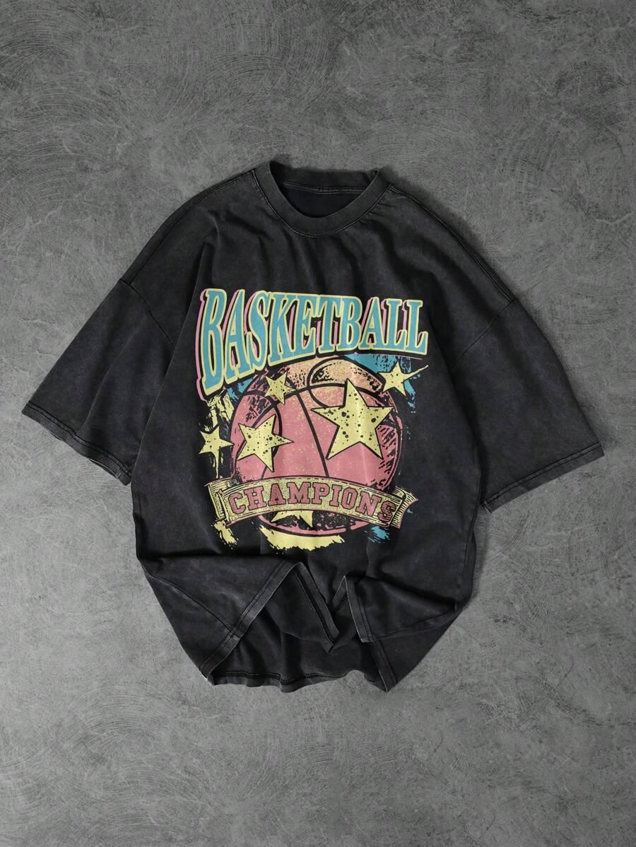 CZARNY T-SHIRT nadruk