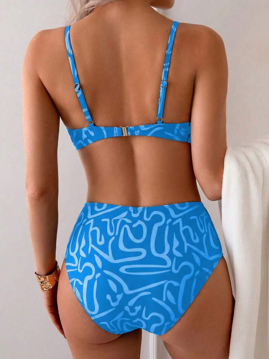 niebieski komplet bikini wzór