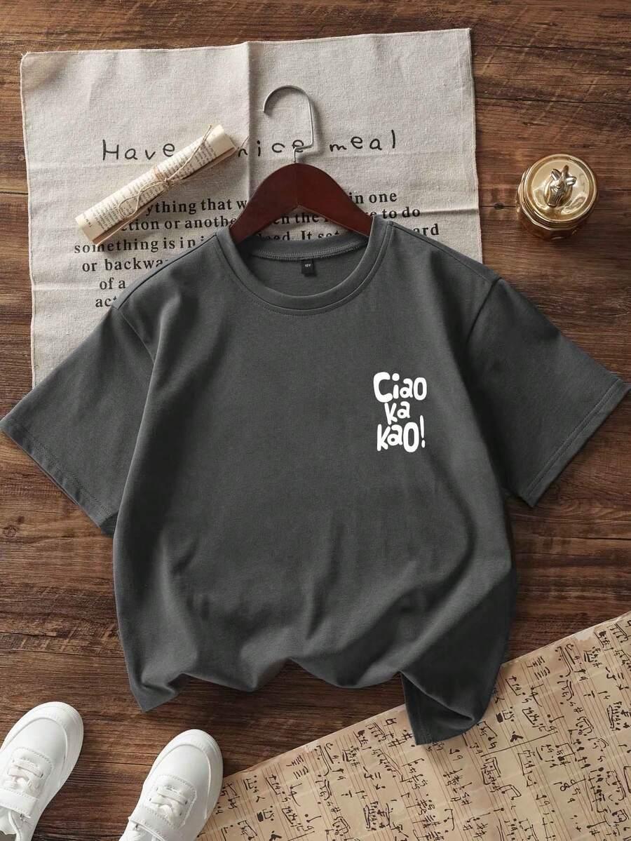 szary t-shirt napis ciao ka kao
