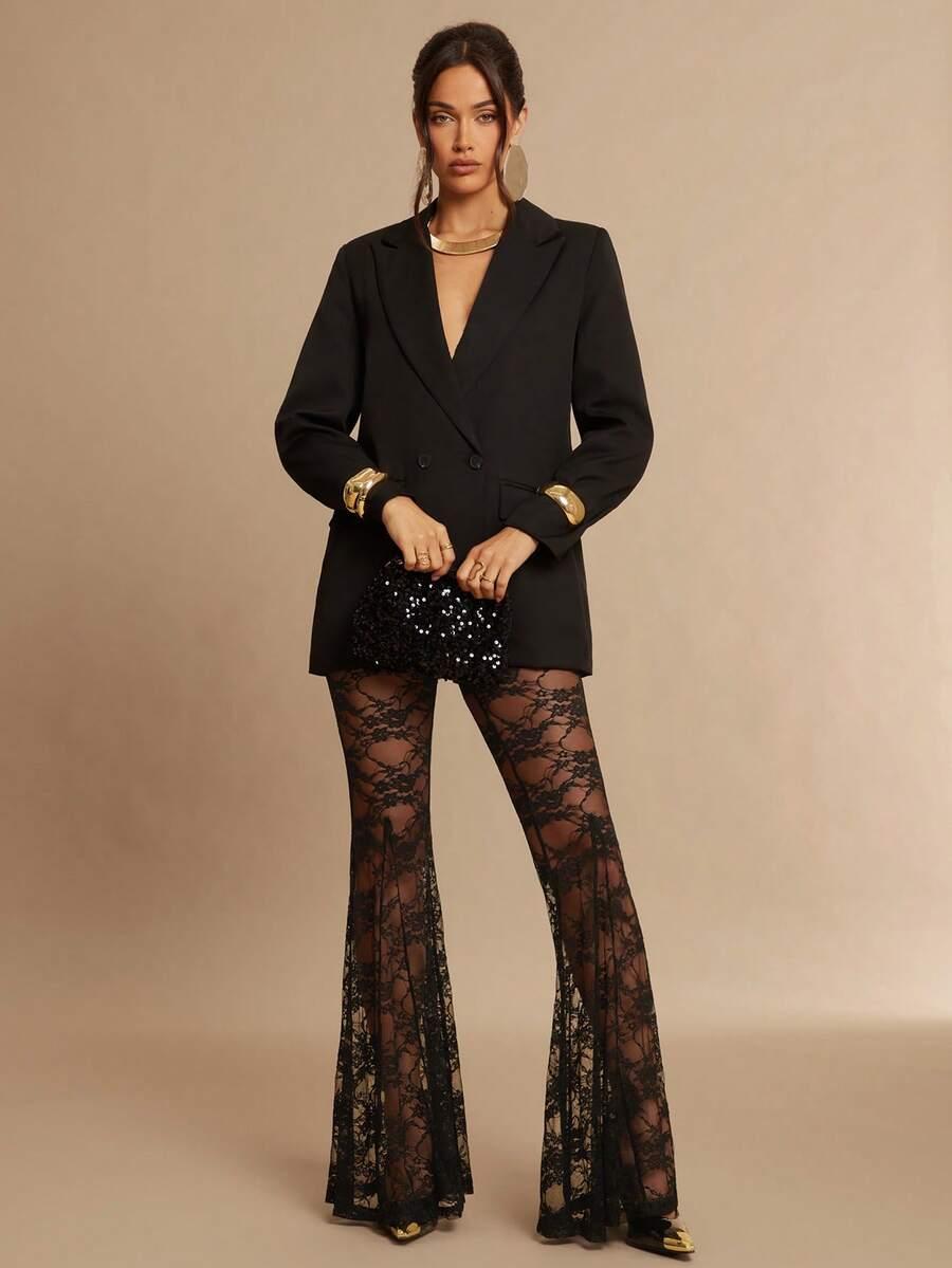 czarne spodnie koronka