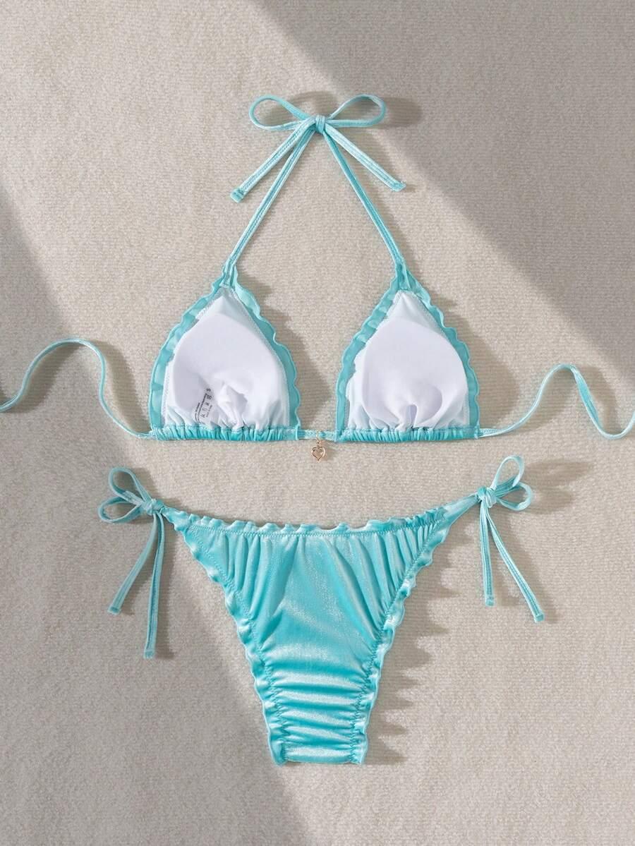 niebieski komplet bikini welur