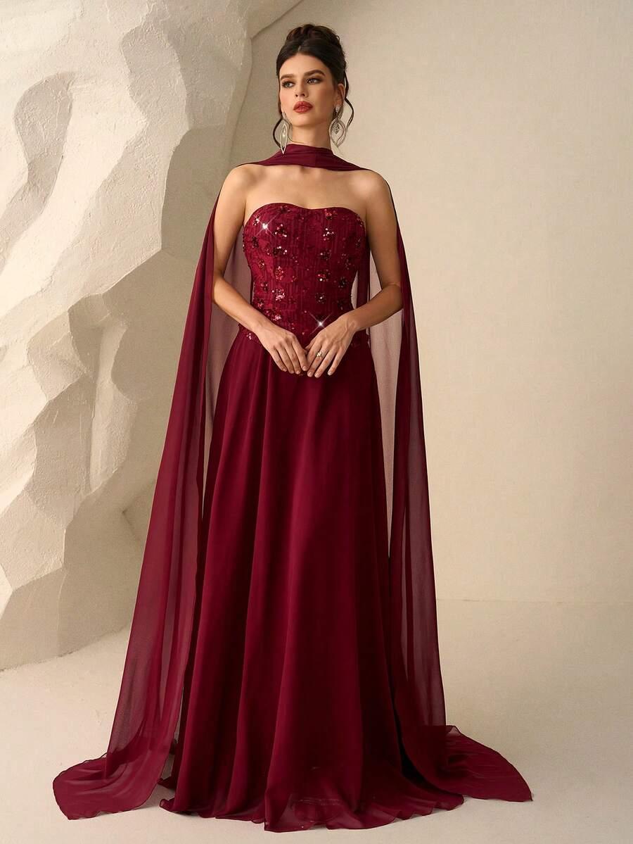 BORDOWA MAXI SUKIENKA CEKINY