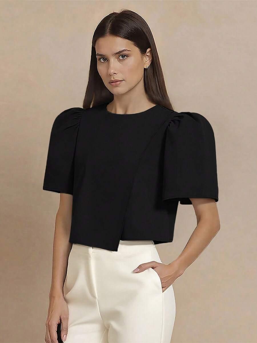 czarna bluzka bufki asymetria