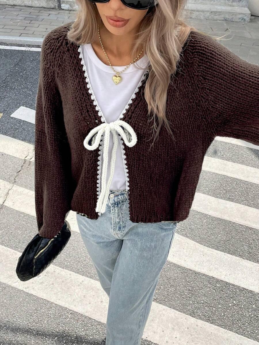 BRĄZOWY SWETER WIĄZANIE