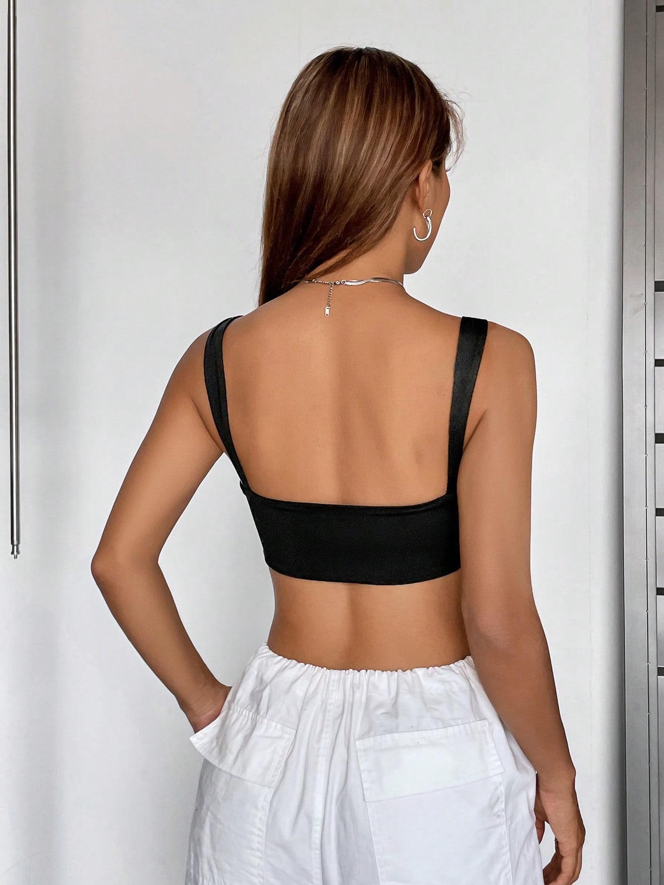 CZARNY GŁADKI CROP TOP NA RAMIĄCZKACH