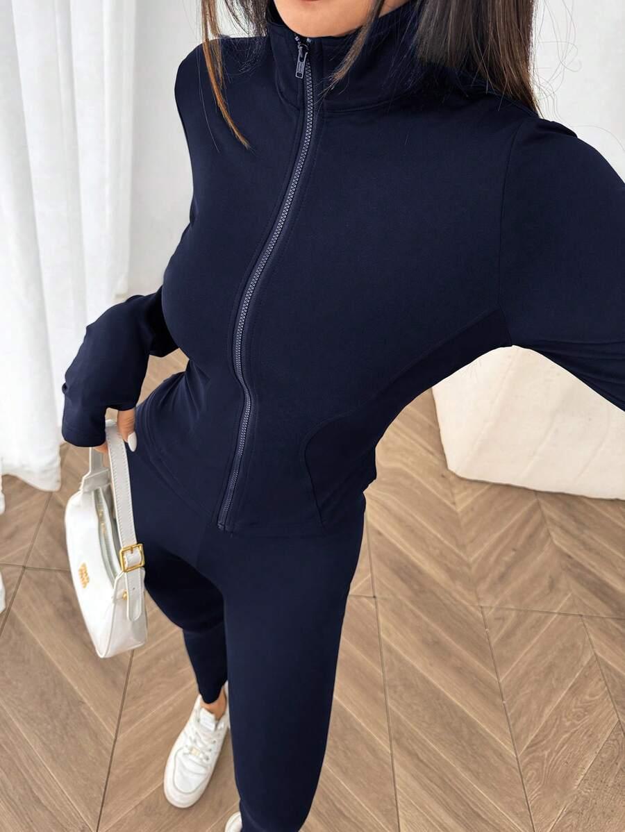 GRANATOWY KOMPLET LEGGINSY BLUZA TOP