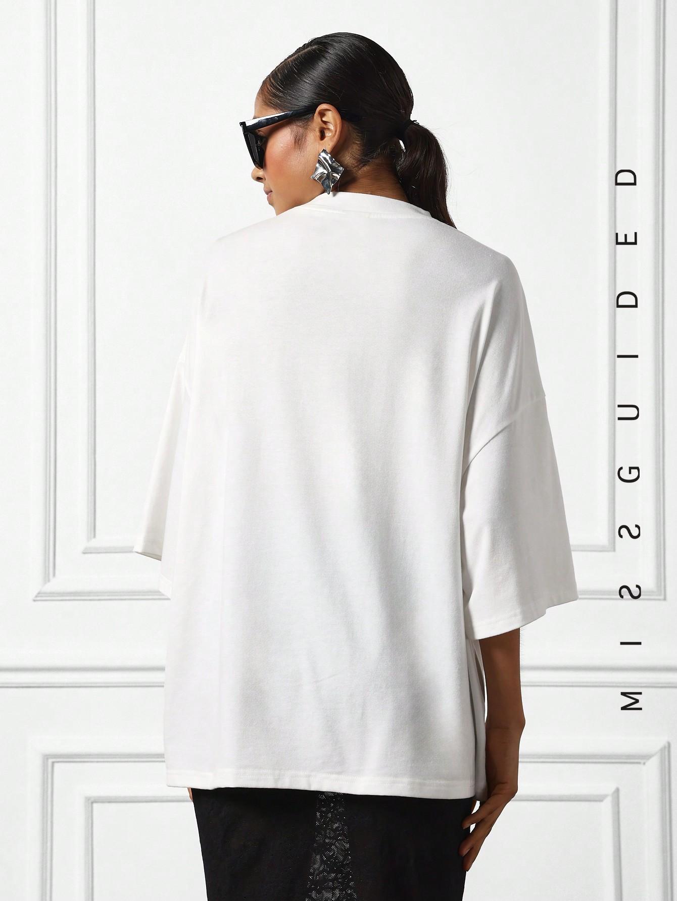 biały t-shirt okrągły dekolt