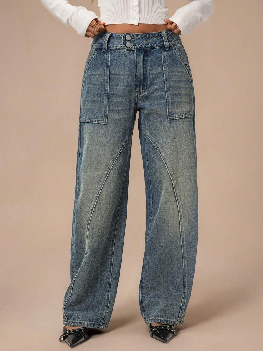 MOM JEANS DAMSKIE WYSOKI STAN BAWEŁNIANE