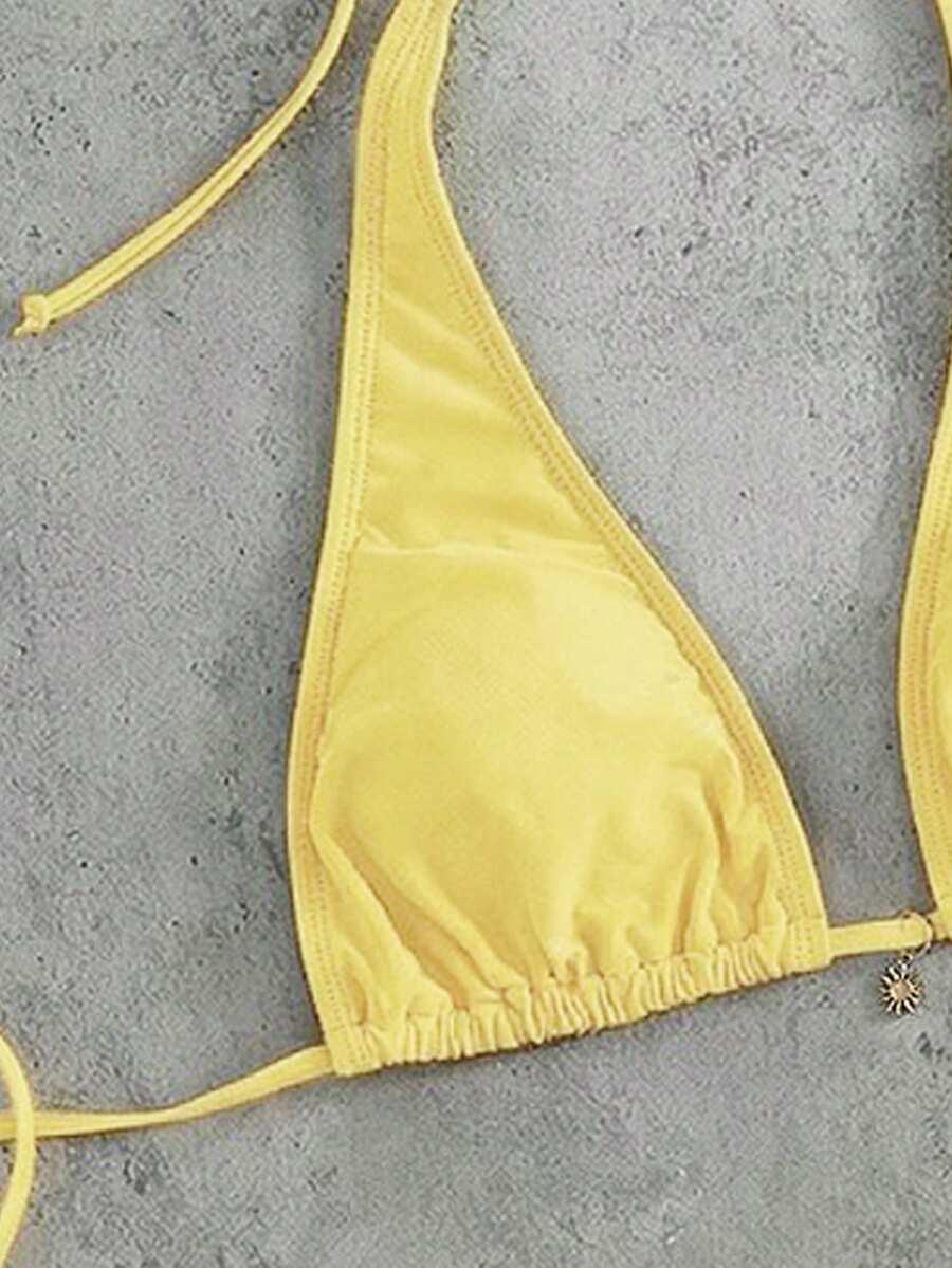 ŻÓŁTY KOMPLET BIKINI ZDOBIENIE
