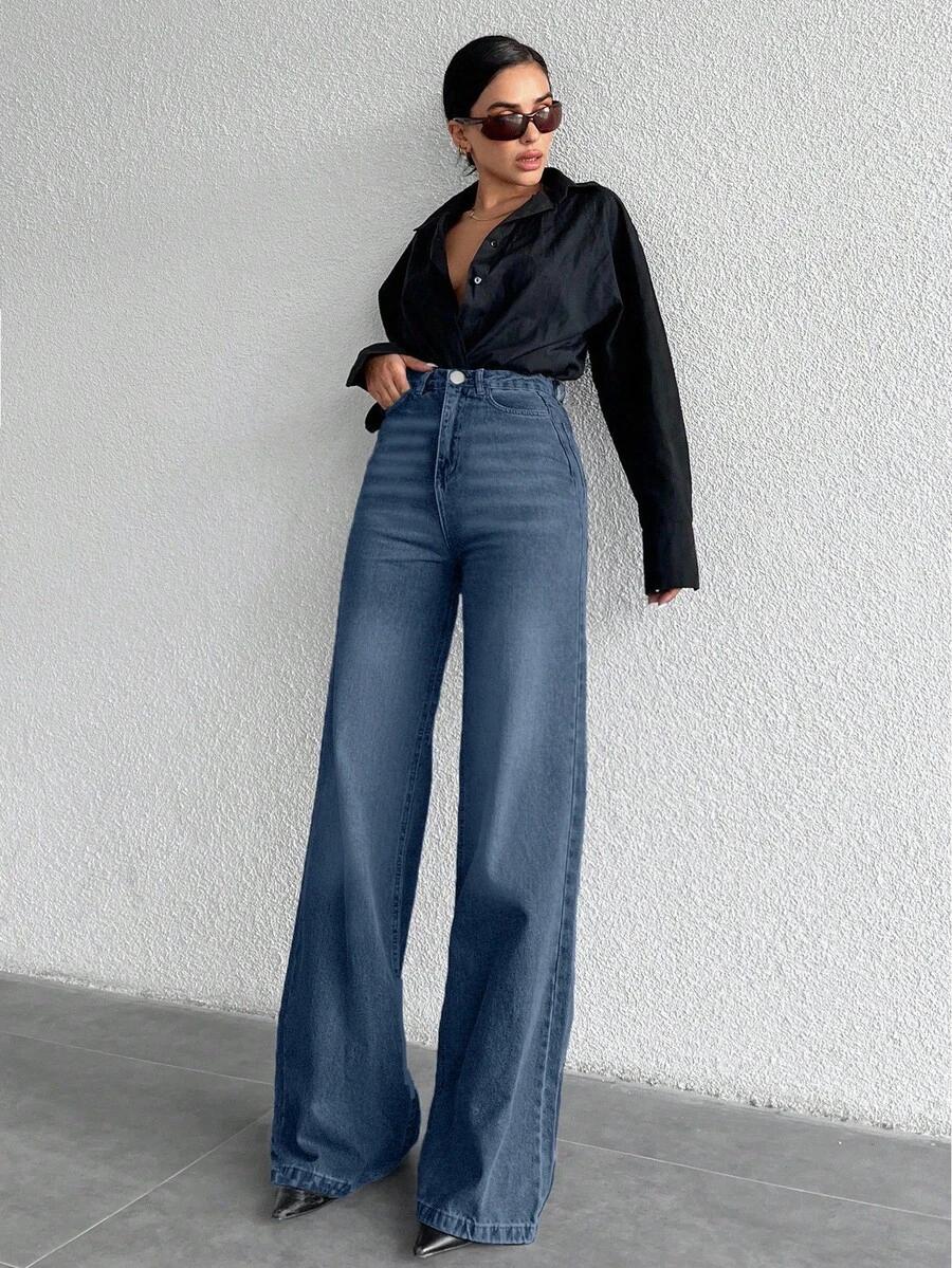 NIEBIESKIE SPODNIE JEANS WYSOKI STAN wide leg