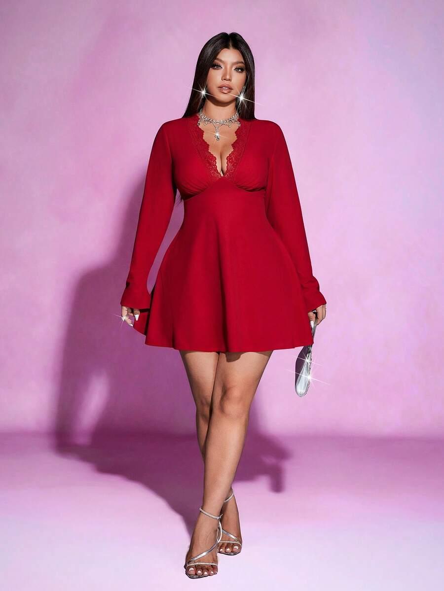 CZERWONA MINI SUKIENKA V-NECK 