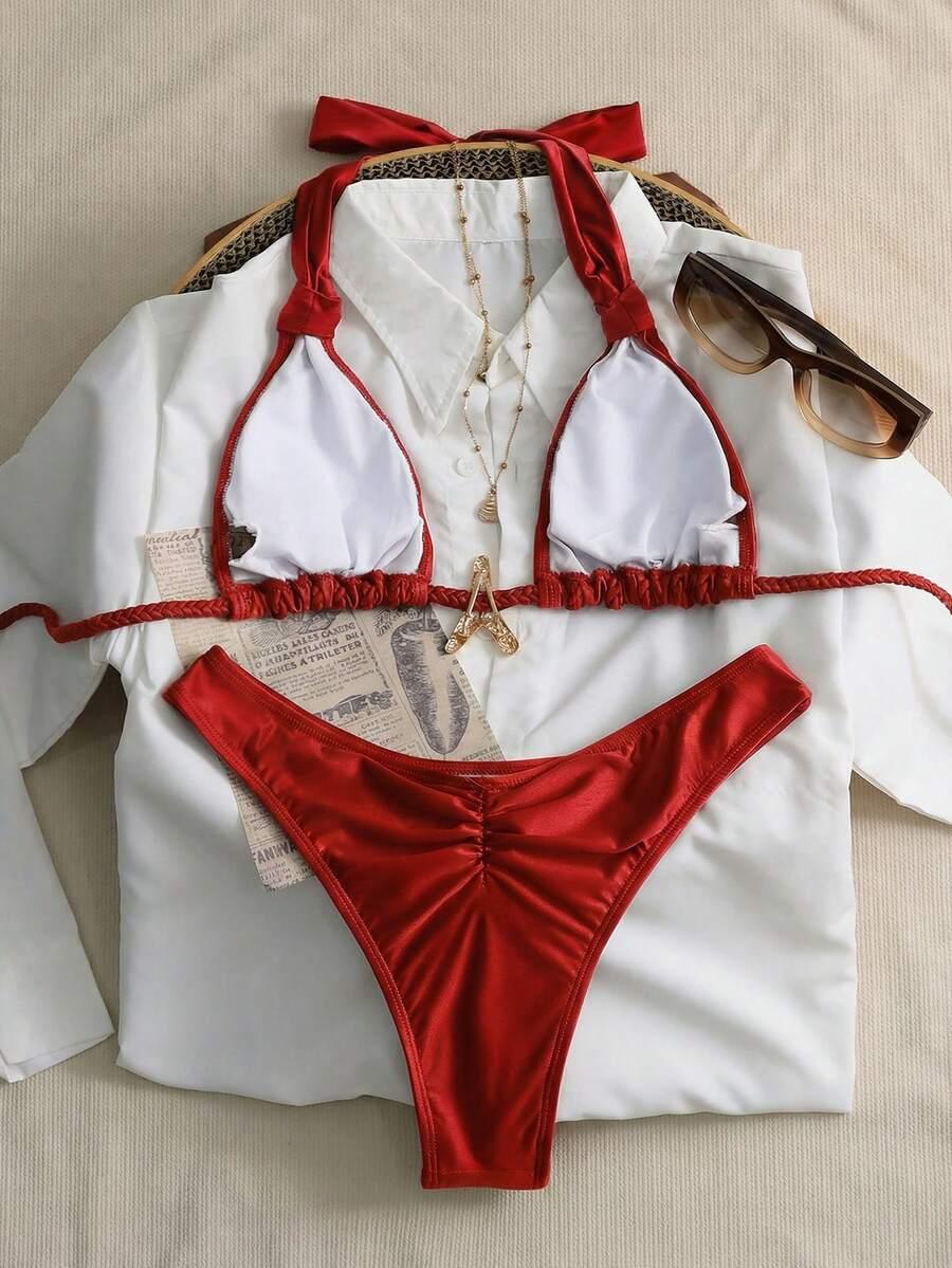 czerwony komplet bikini 