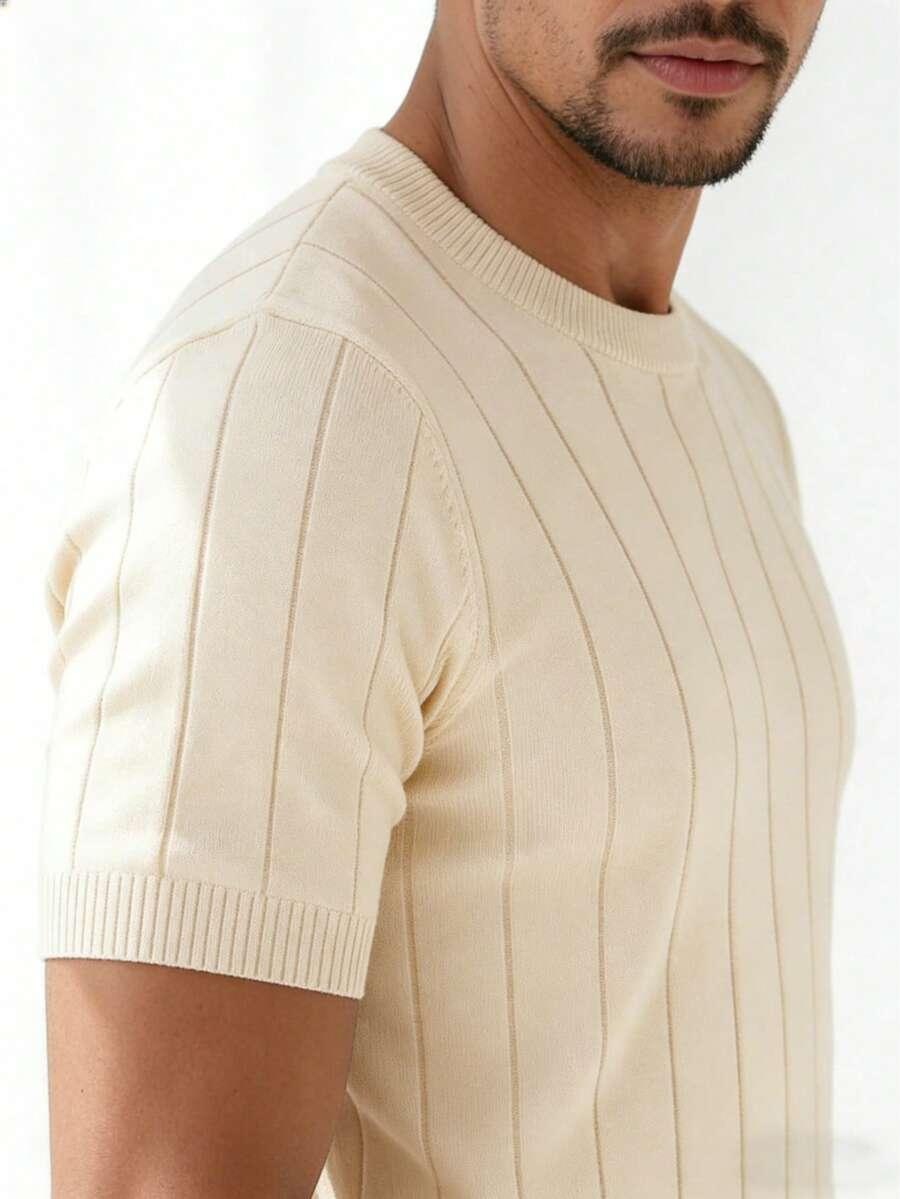 BEŻOWY T-SHIRT OKRĄGŁY DEKOLT