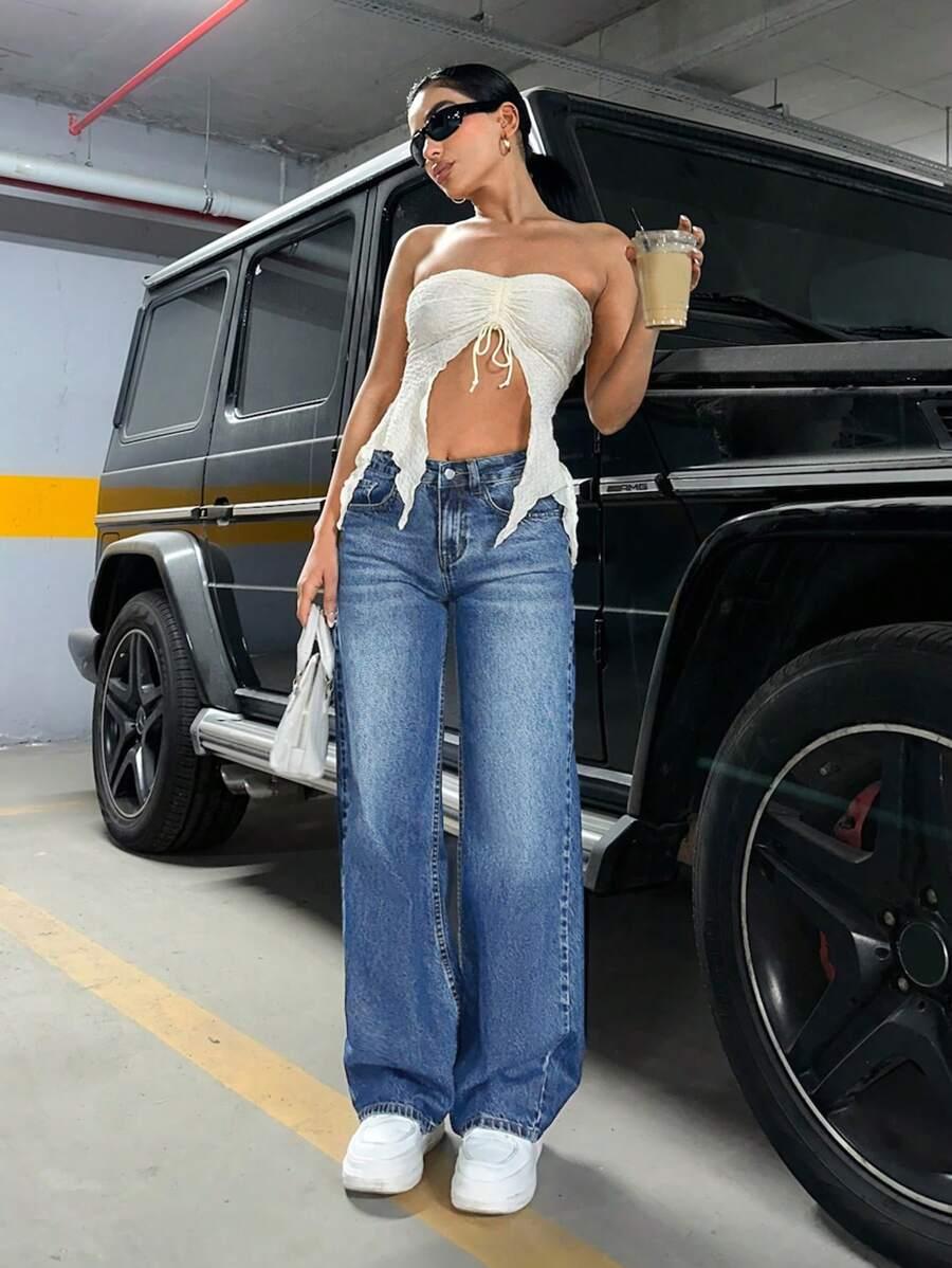 NIEBIESKIE BAWEŁNIANE SPODNIE JEANS 