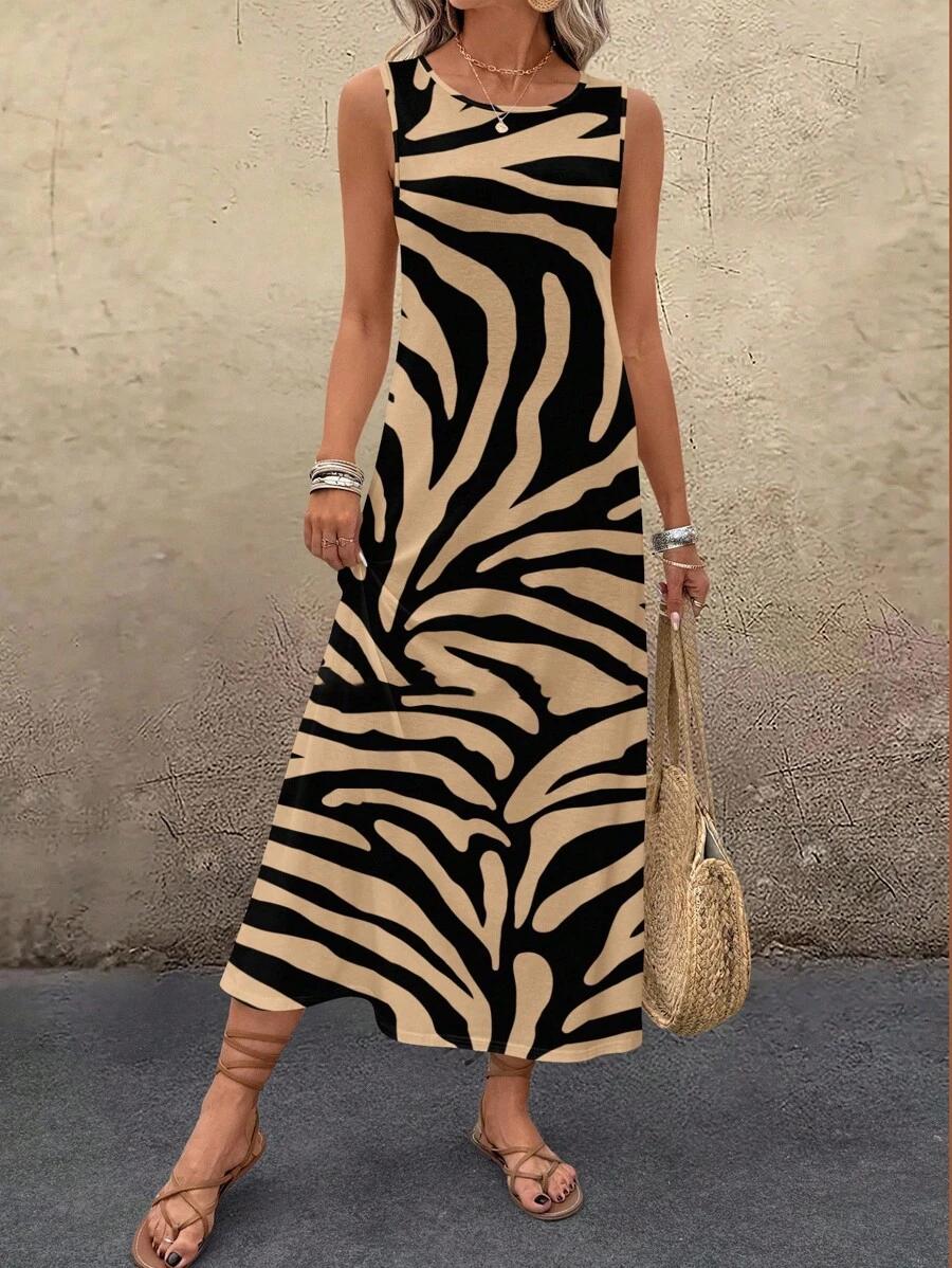 MAXI SUKIENKA ANIMAL PRINT V-NECK