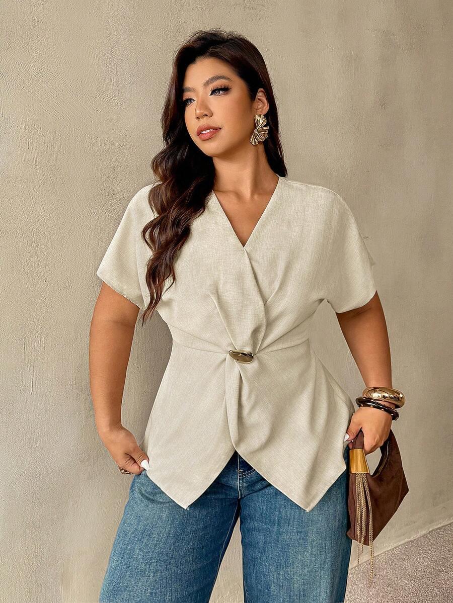 BEŻOWA BLUZKA V-NECK