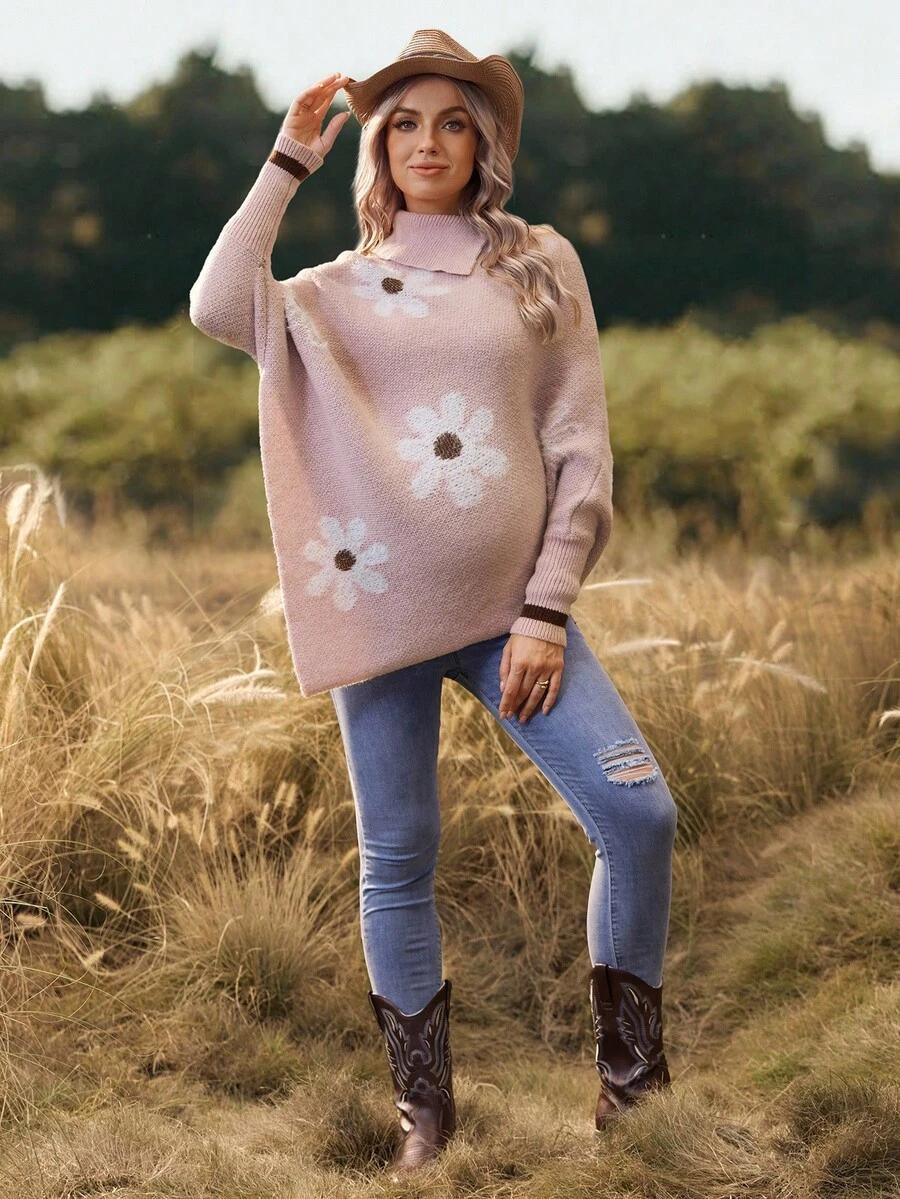 różowy sweter wzór kwiaty