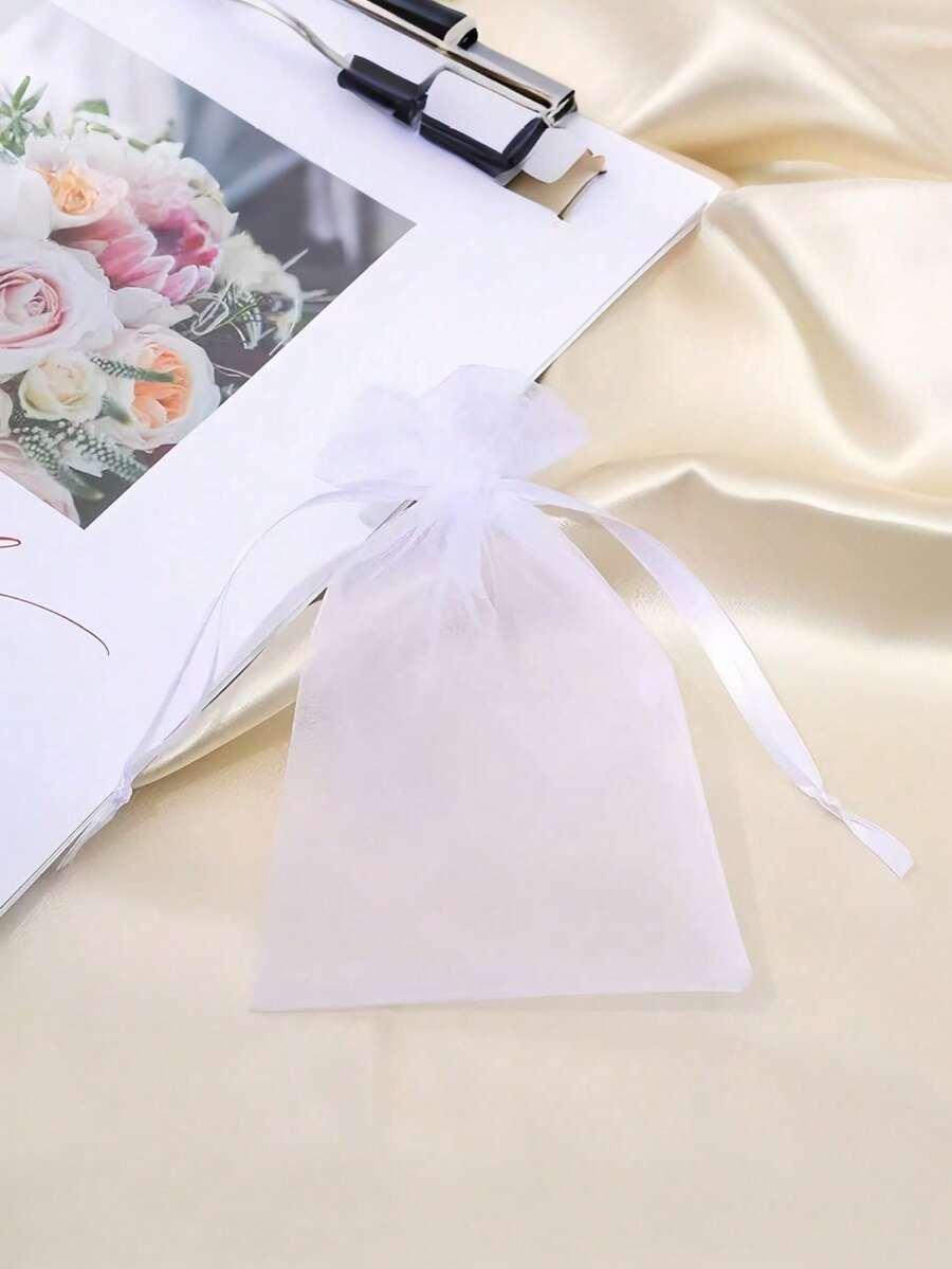 biały woreczek z organzy 5szt