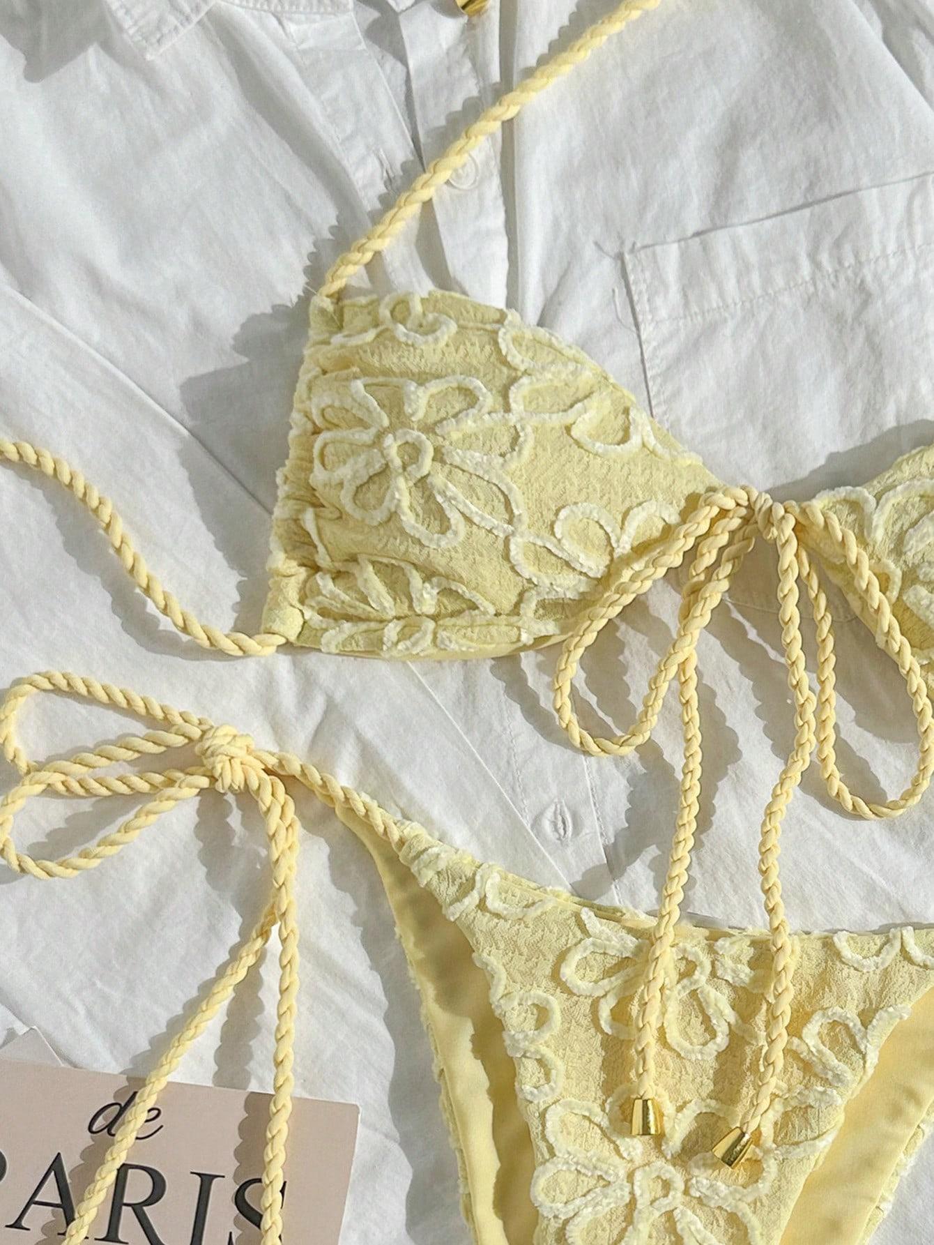 ŻÓŁTY KOMPLET BIKINI STRUKTURA KWIATY