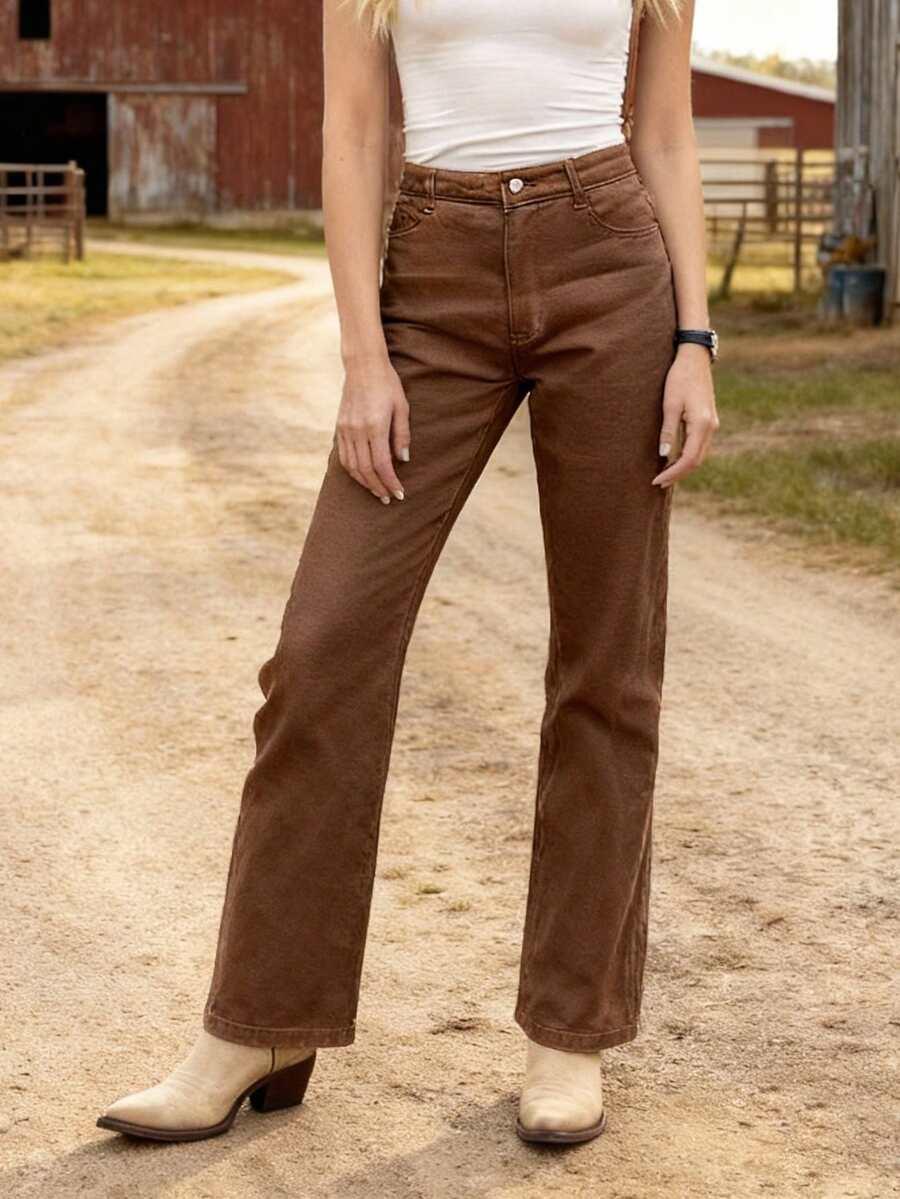 brązowe spodnie jeans 