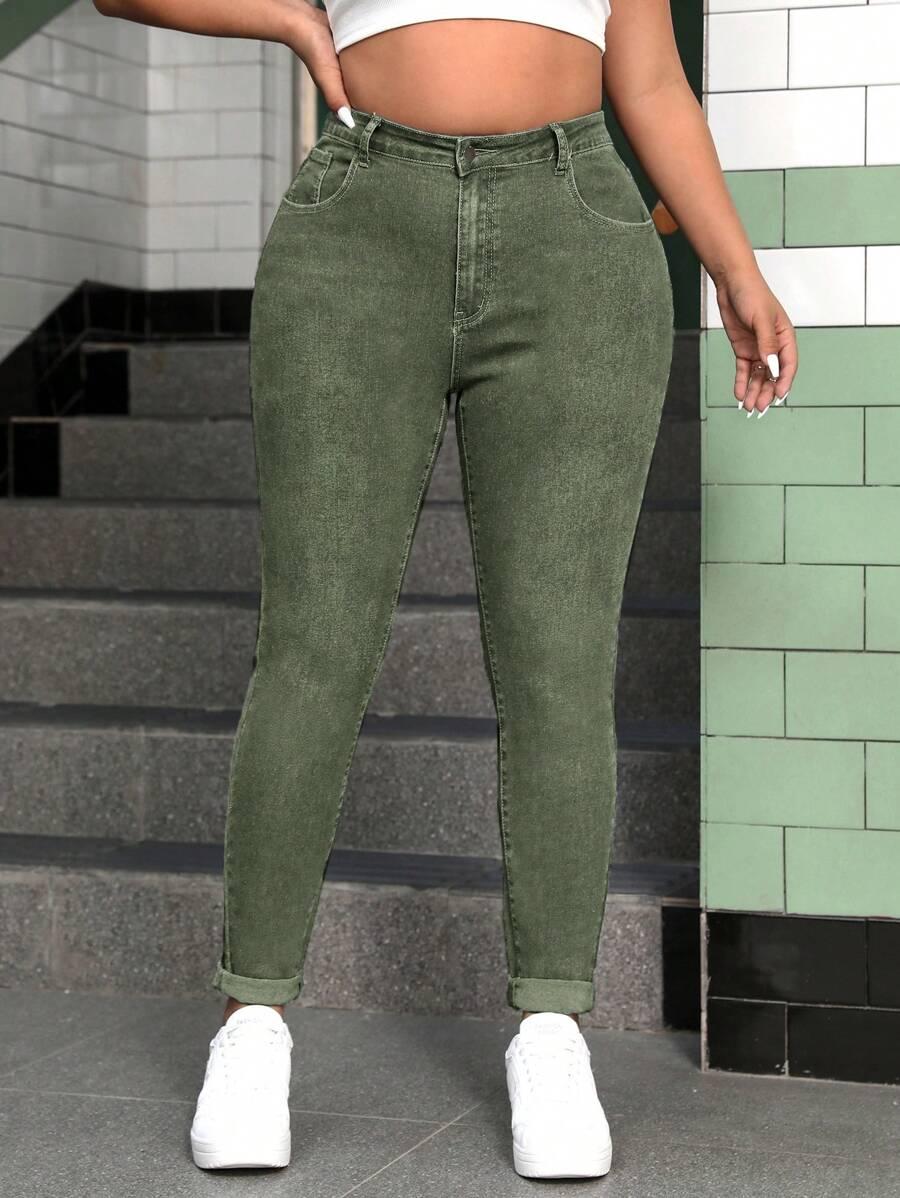 ZIELONE SPODNIE JEANS WYSOKI STAN