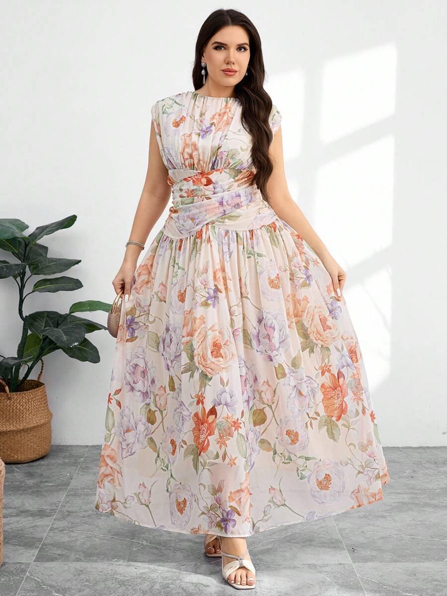sukienka plisowana maxi w kwiaty 