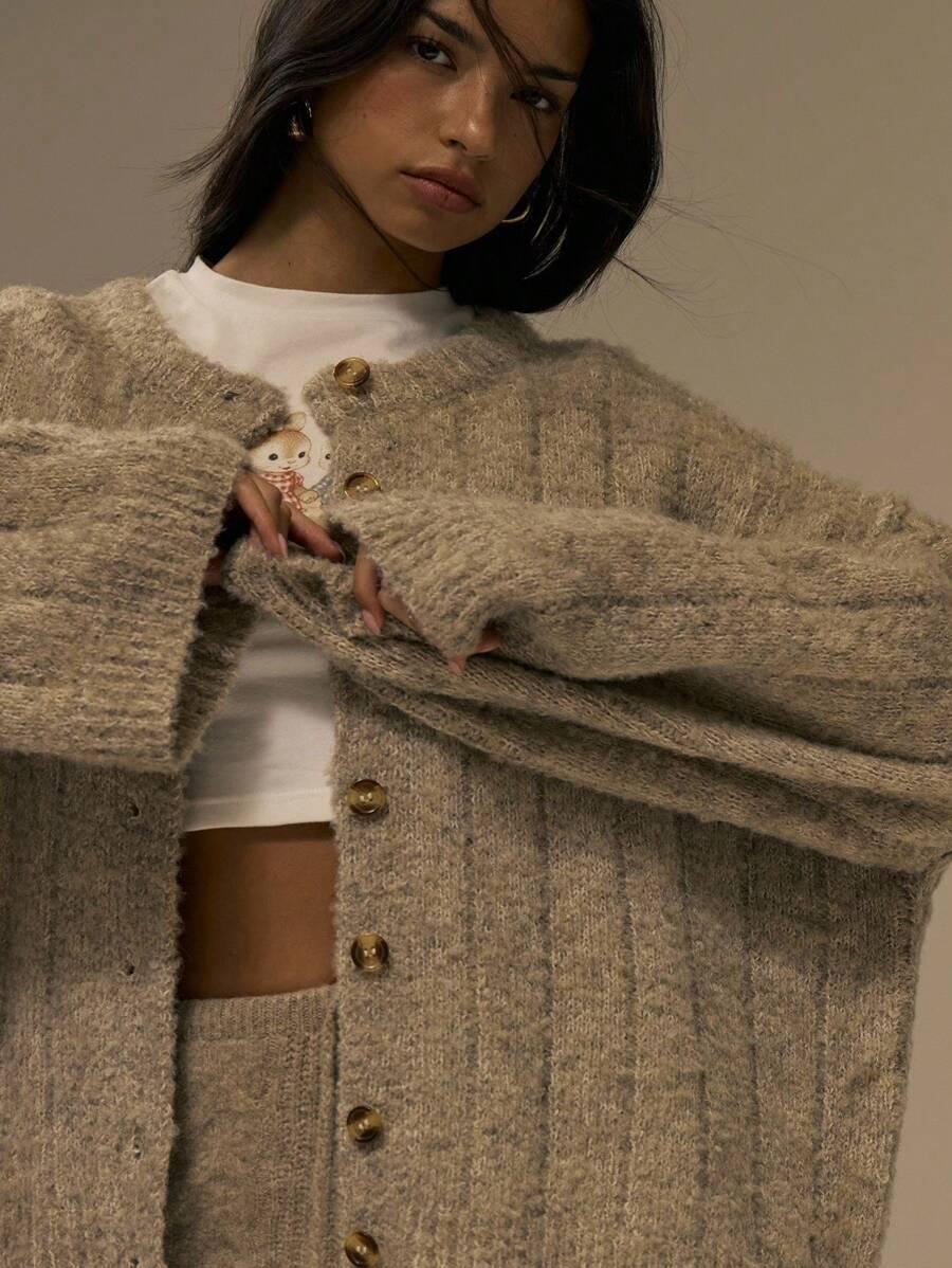 dzianinowy sweter z domieszką wełny