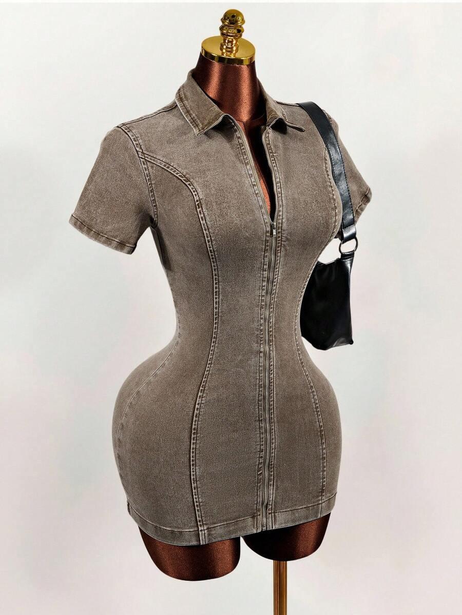 JEANSOWA MINI SUKIENKA zamek