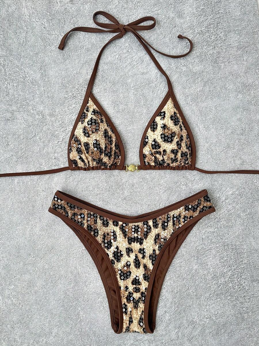 KOMPLET BIKINI W PANTERKĘ Z CEKINAMI