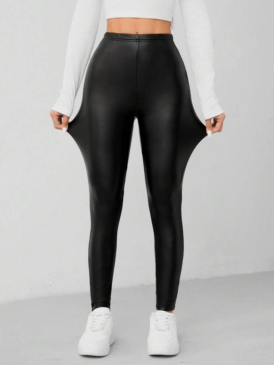 LEGGINSY IMITACJA SKÓRY WYSOKI STAN