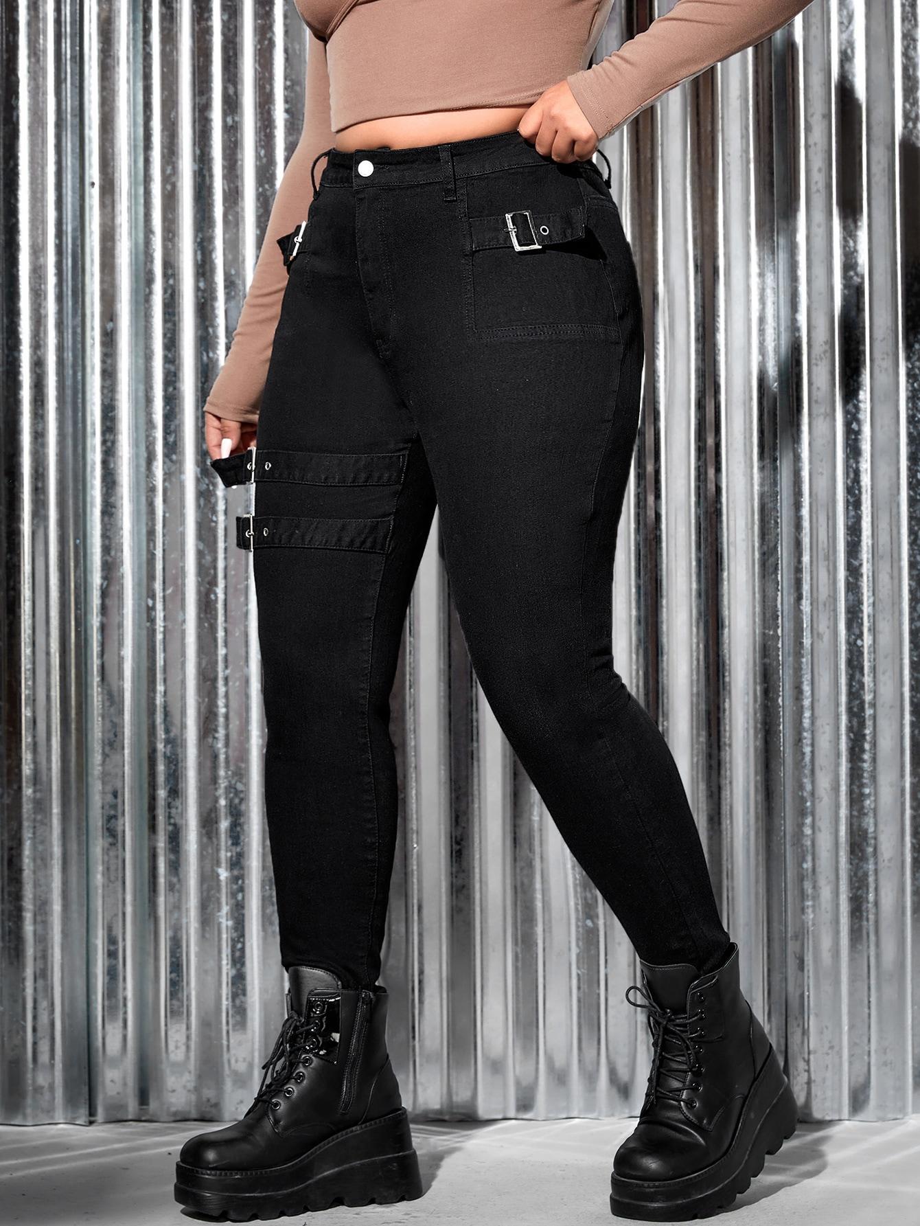 CZARNE SPODNIE JEANS KLAMRY