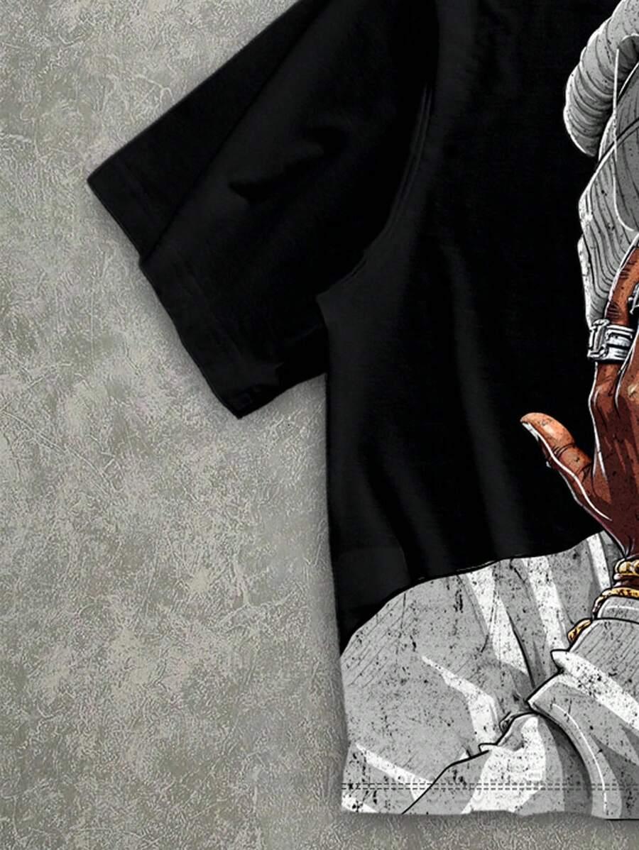 CZARNY T-SHIRT NADRUK