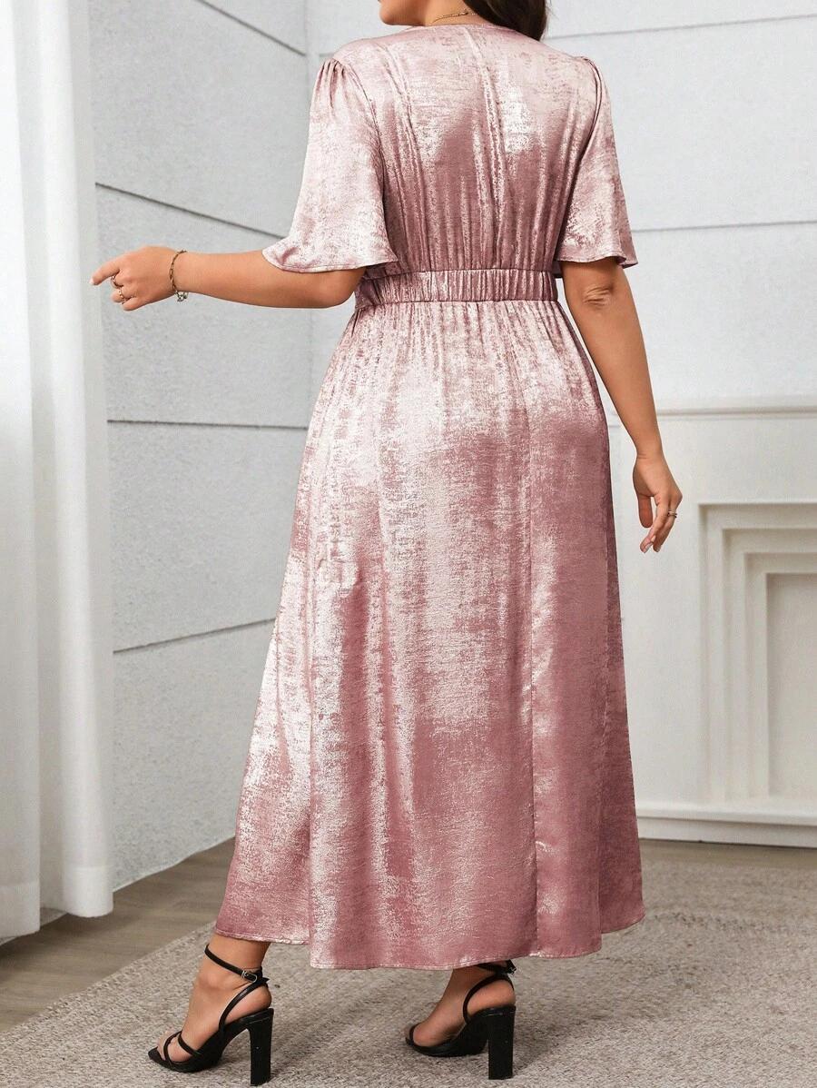 ELEGANCKA SUKIENKA KOKTAJLOWA MIDI Z KRÓTKIM RĘKAWEM 