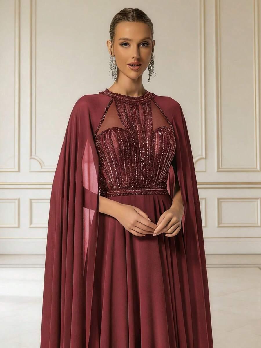 CZERWONA MAXI SUKIENKA ZDOBIENIE CEKINY