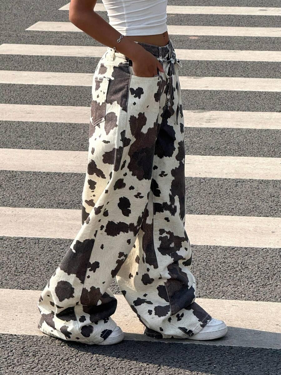 SPODNIE SZEROKA NOGAWKA ANIMAL PRINT