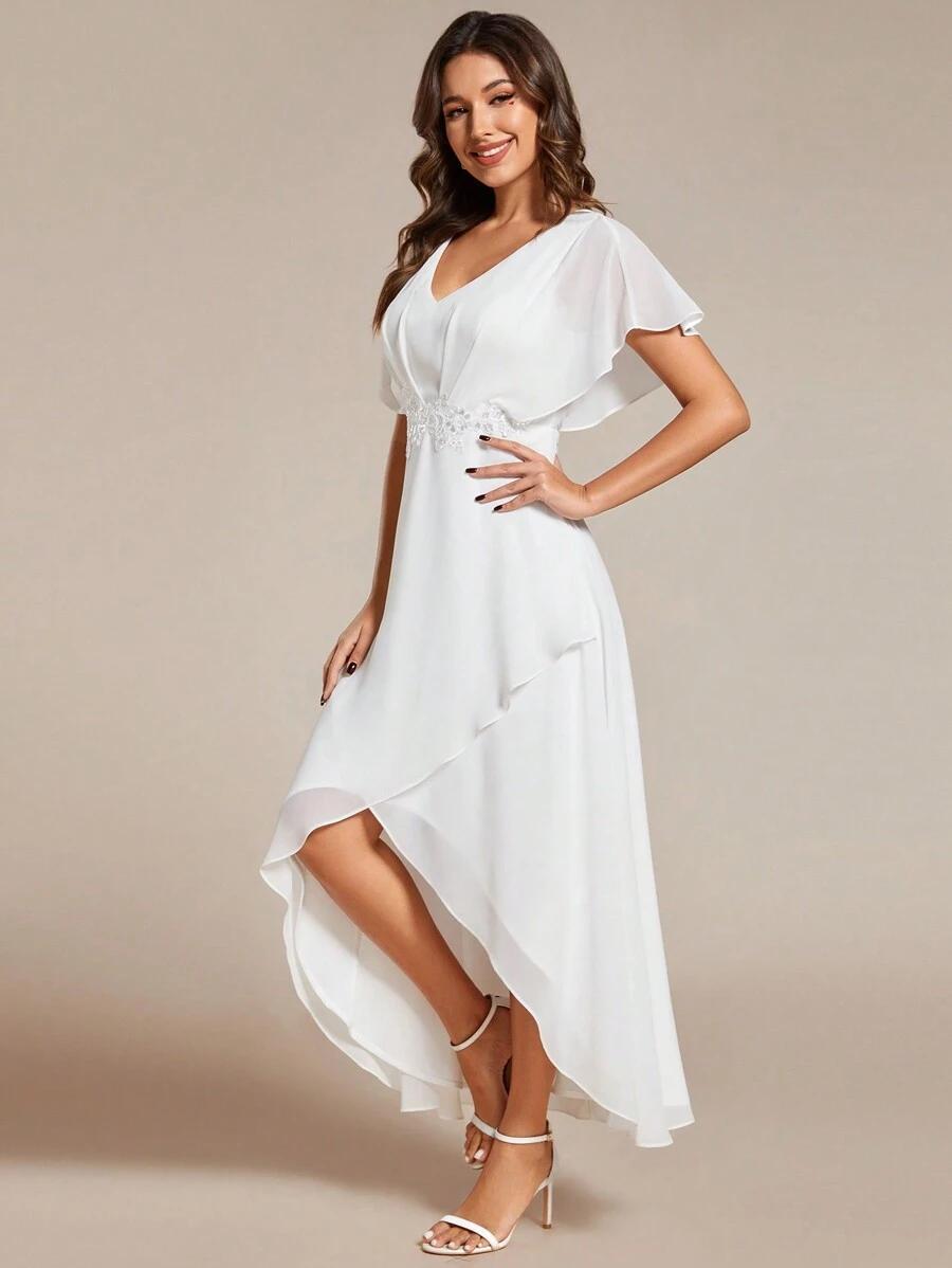 BIAŁA SUKIENKA V NECK ZDOBIENIE 