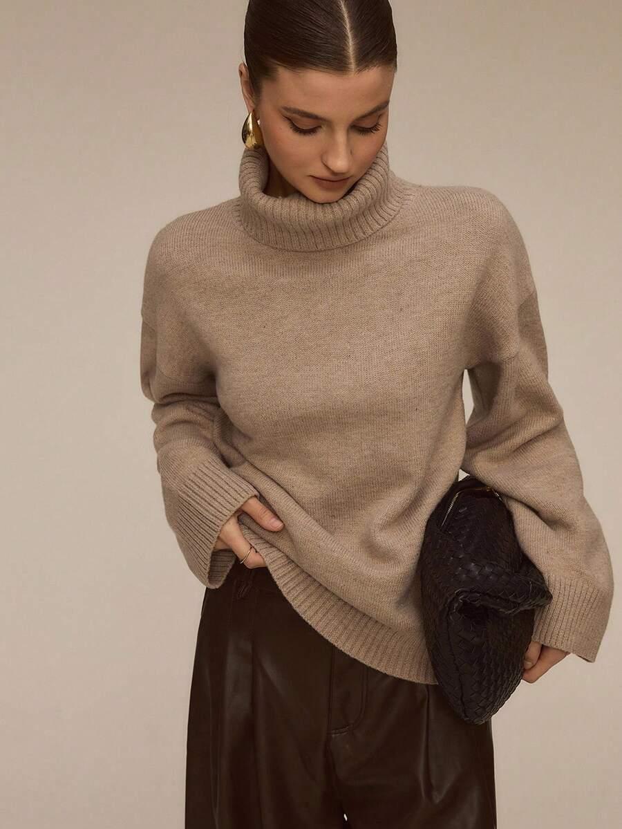 SWETER DAMSKI Z GOLFEM BEŻOWY
